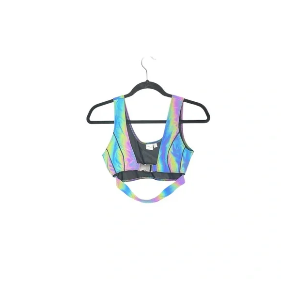 iHeartRaves Middle of Nowhere Rainbow Reflective Speed Clasp Bra Top - Picture 2 of 9